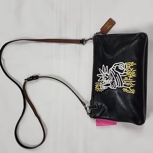 Coach black leather crossbody X Keith Haring